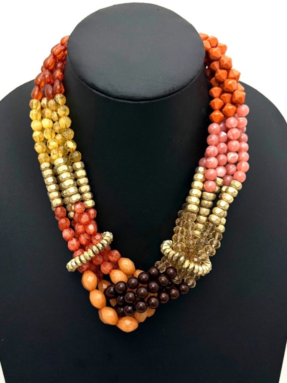 Lydell NYC Necklace Multi Strand Beaded Orange Boho Gold Tone 18 to 21 inches